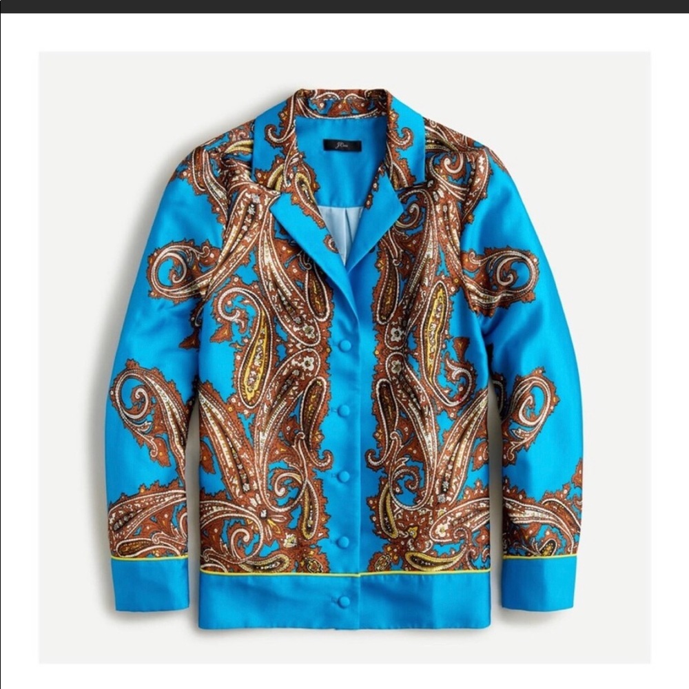 NWT J.Crew blue paisley blouse satin feel